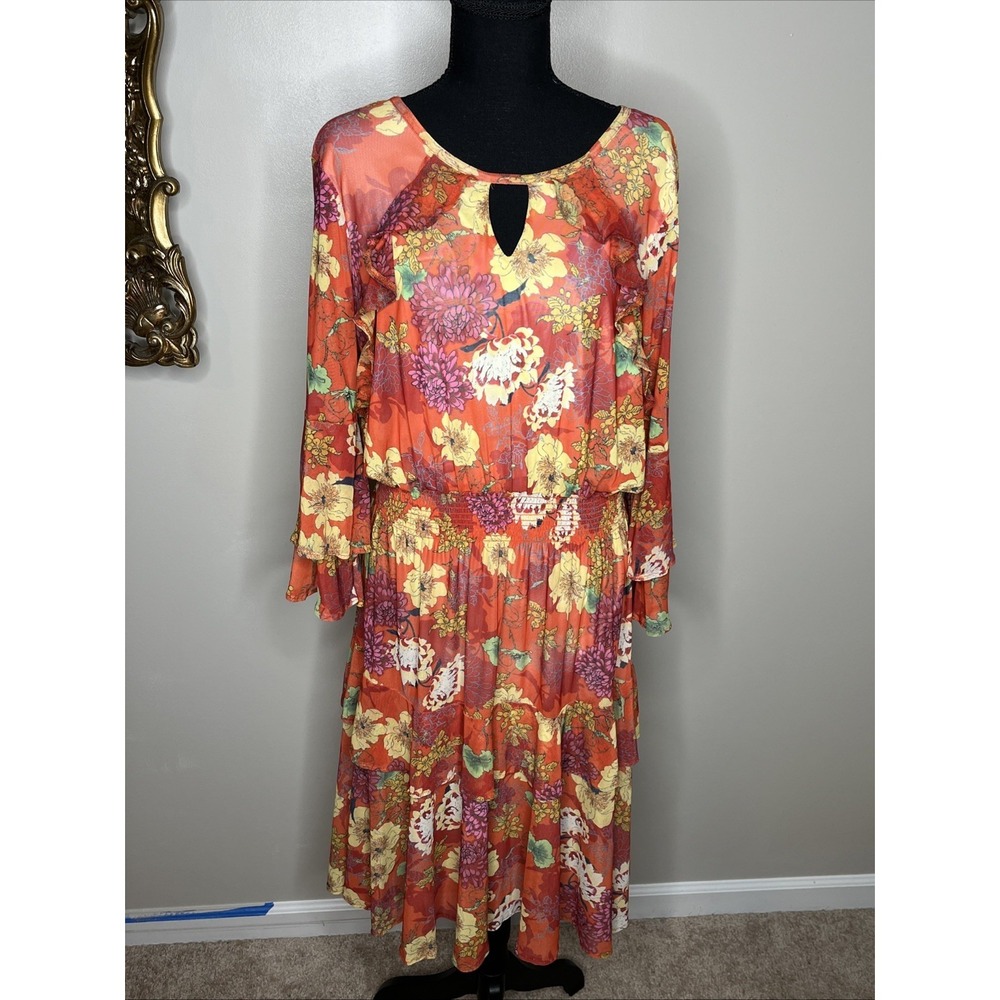 Reba Women's Floral Long Sleeve Western Style Dress SIZE XL